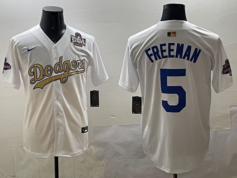 Men Los Angeles Dodgers #5 Freeman White Champion gold character 2025 Nike MLB Jersey style 33112->los angeles dodgers->MLB Jersey